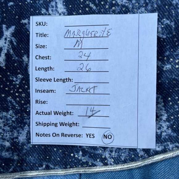 70’s 80’s Patchwork Light Denim Jacket Marguerite‎ Rubel Blue & White Size M - Picture 6 of 6